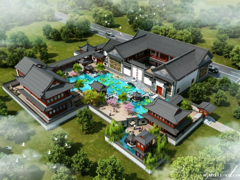 古建庭院鸟瞰效果图